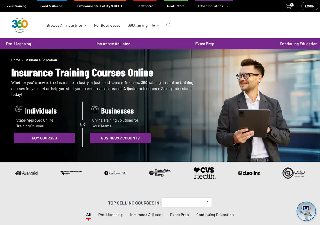Screenshot of 360training's home page at 360training.com