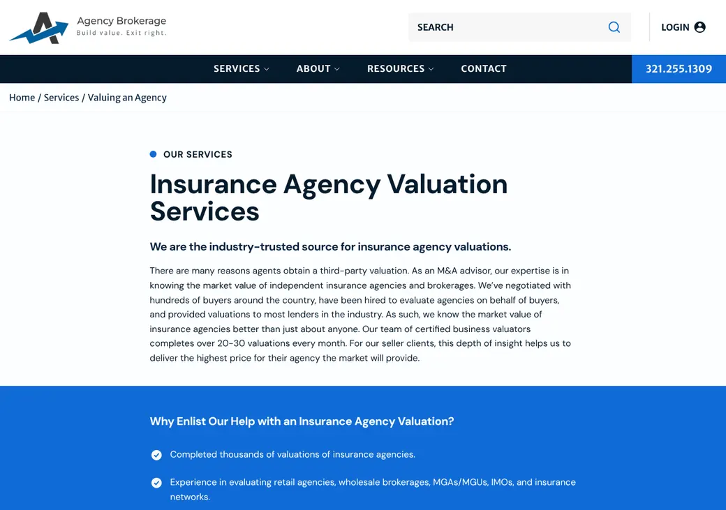 Screenshot of Agency Brokerage Consultants' product page at agencybrokerage.com