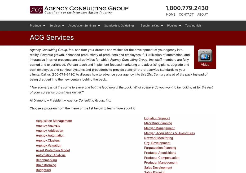 Screenshot of Agency Consulting Group's product page at agencyconsulting.com