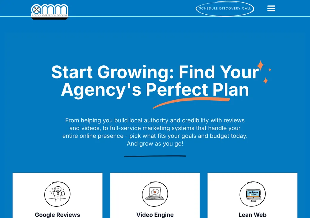 Screenshot of Agency Marketing Machine's pricing page at agencymarketingmachine.com