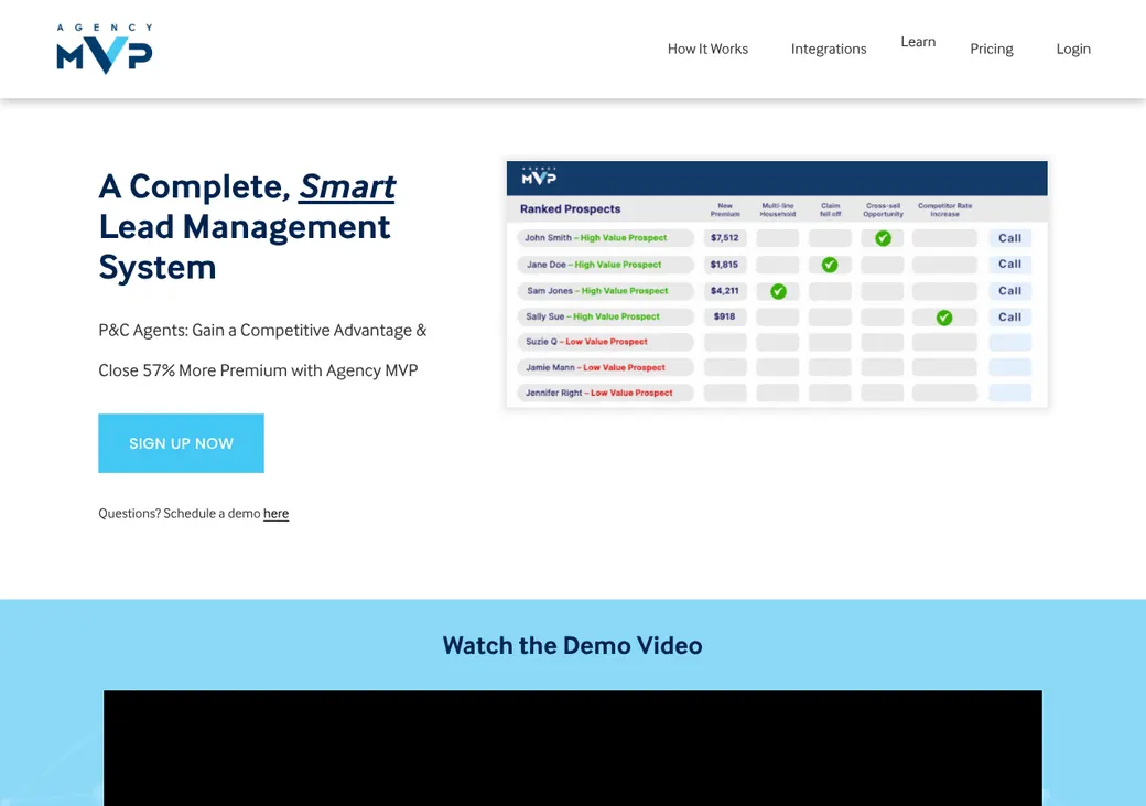 Screenshot of Agency MVP's home page at agencymvp.com