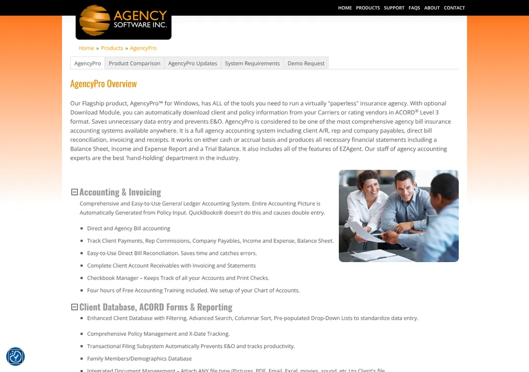 Screenshot of AgencyPro's product page at agencysoftware.com