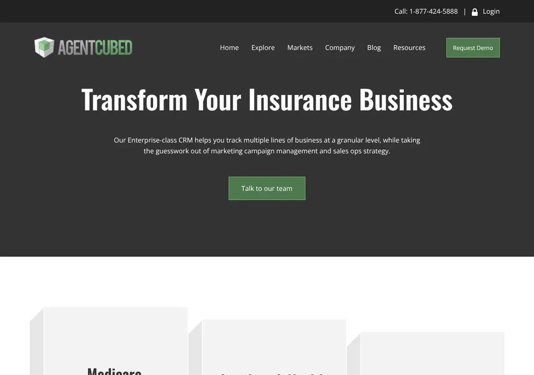 Screenshot of AgentCubed's product page at agentcubed.com