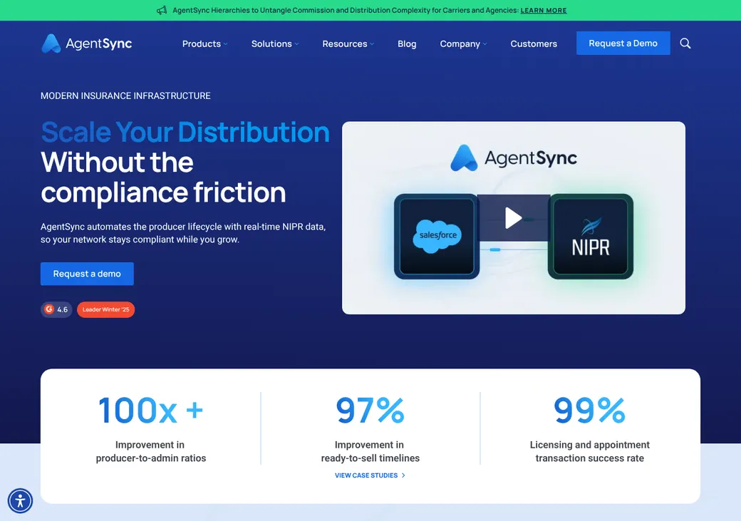 Screenshot of AgentSync Manage's pricing page at agentsync.io