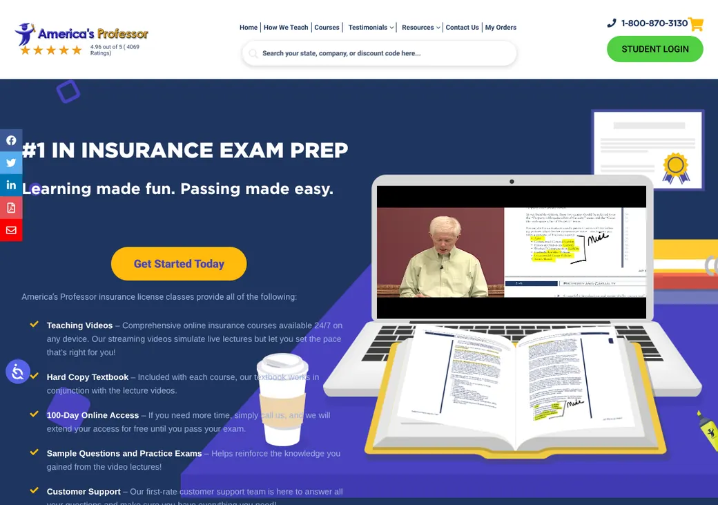 Screenshot of America's Professor's home page at americasprofessor.com