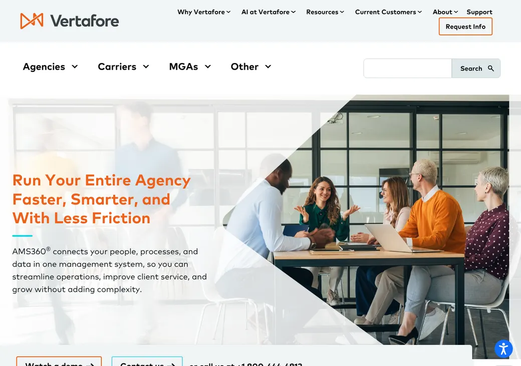 Screenshot of AMS360's product page at vertafore.com
