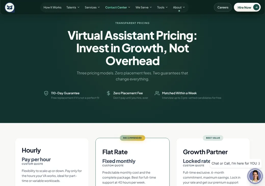 Screenshot of Armasourcing's pricing page at armasourcing.com