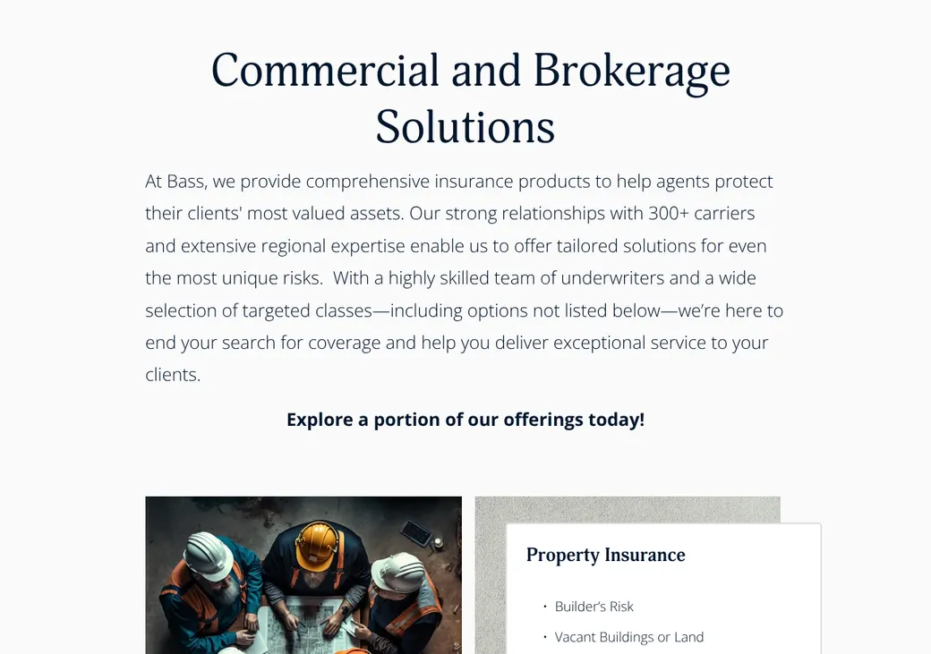 Screenshot of Bass Underwriters' product page at bassuw.com