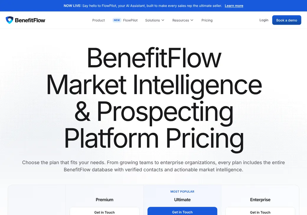 Screenshot of BenefitFlow's pricing page at benefitflow.com