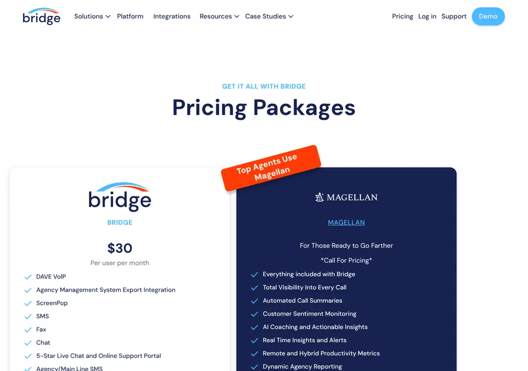 Screenshot of Bridge's pricing page at bridge.insure