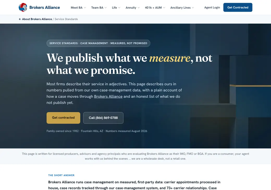 Screenshot of Brokers Alliance's product page at brokersalliance.com