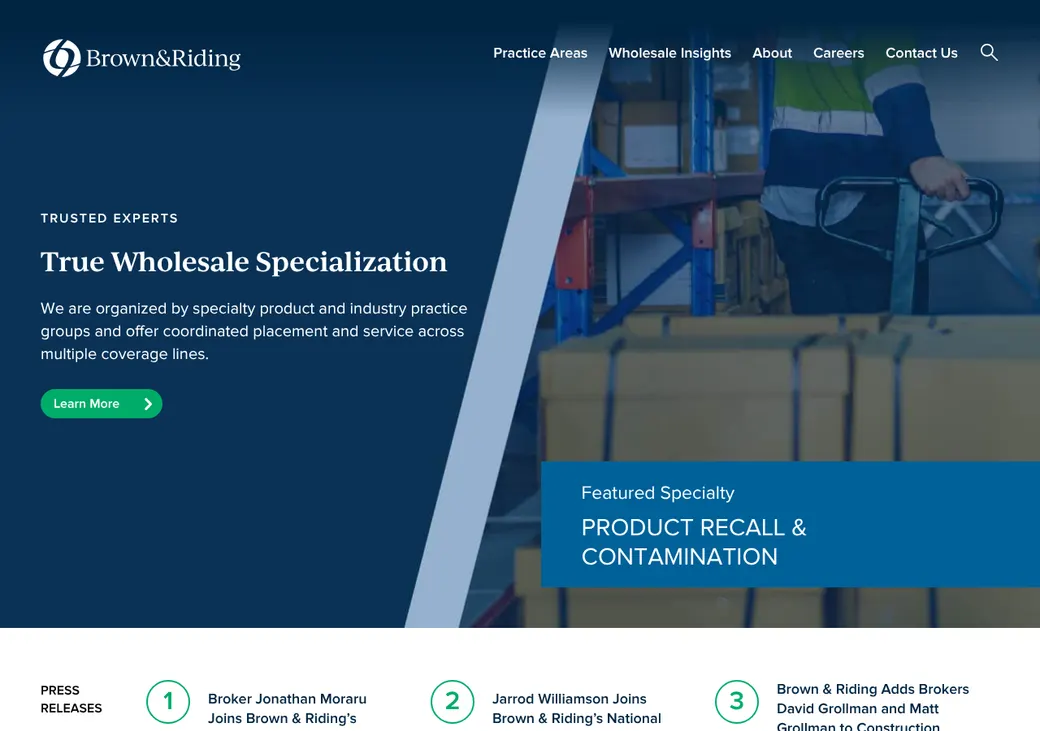 Screenshot of Brown & Riding's home page at brownandriding.com
