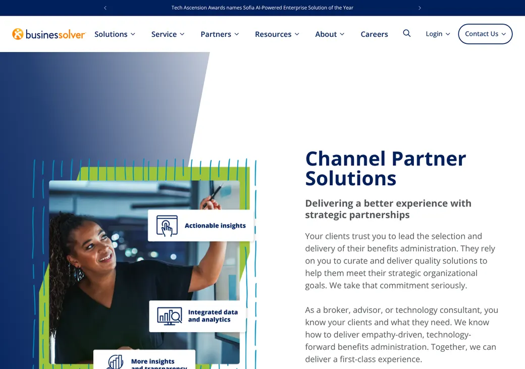 Screenshot of Businessolver's product page at businessolver.com