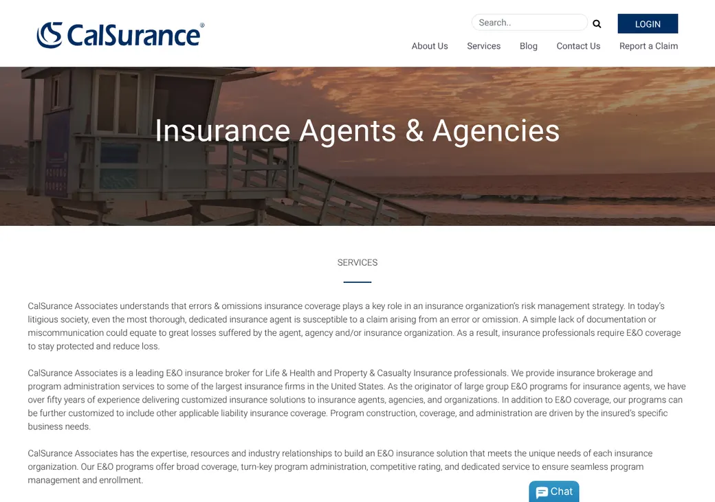 Screenshot of CalSurance Associates' product page at calsurance.com