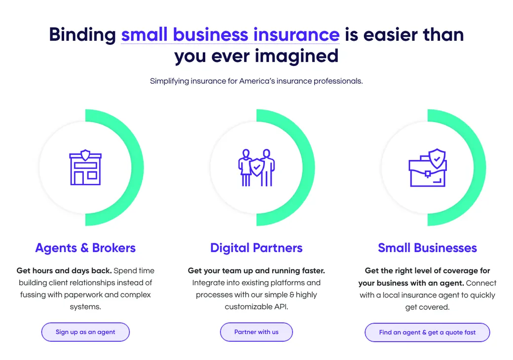 Screenshot of Coterie Insurance's home page at coterieinsurance.com