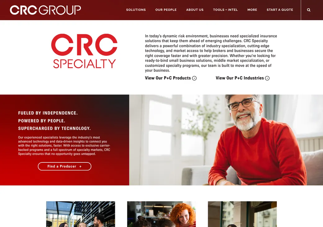 Screenshot of CRC Group's product page at crcgroup.com