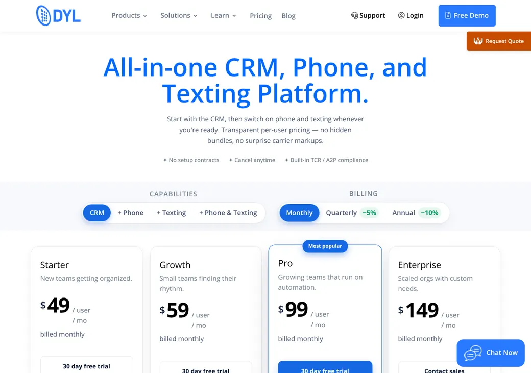 Screenshot of DYL's pricing page at dyl.com