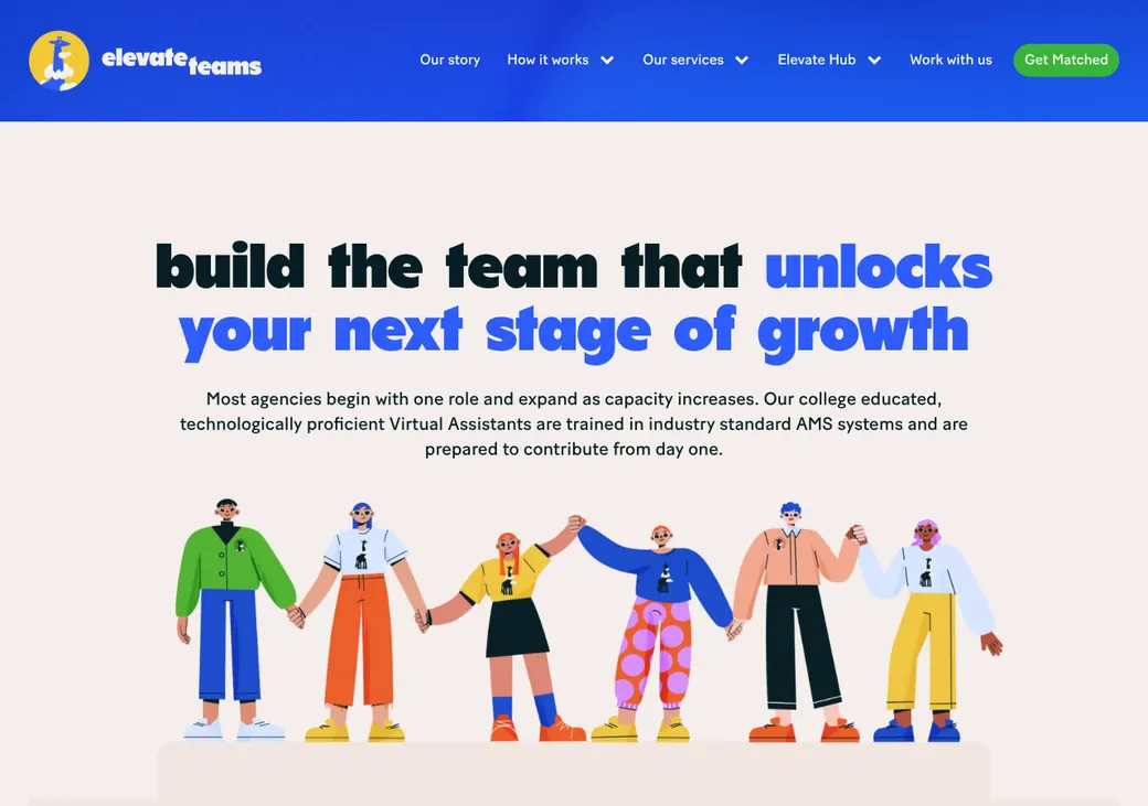 Screenshot of Elevate Teams' product page at elevateteams.io