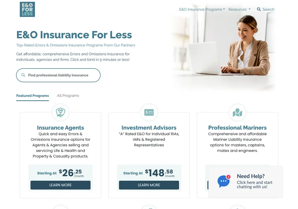 Screenshot of EOforLess' home page at eoforless.com