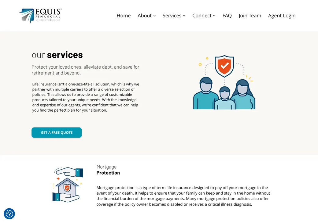 Screenshot of Equis Financial's product page at equisfinancial.com