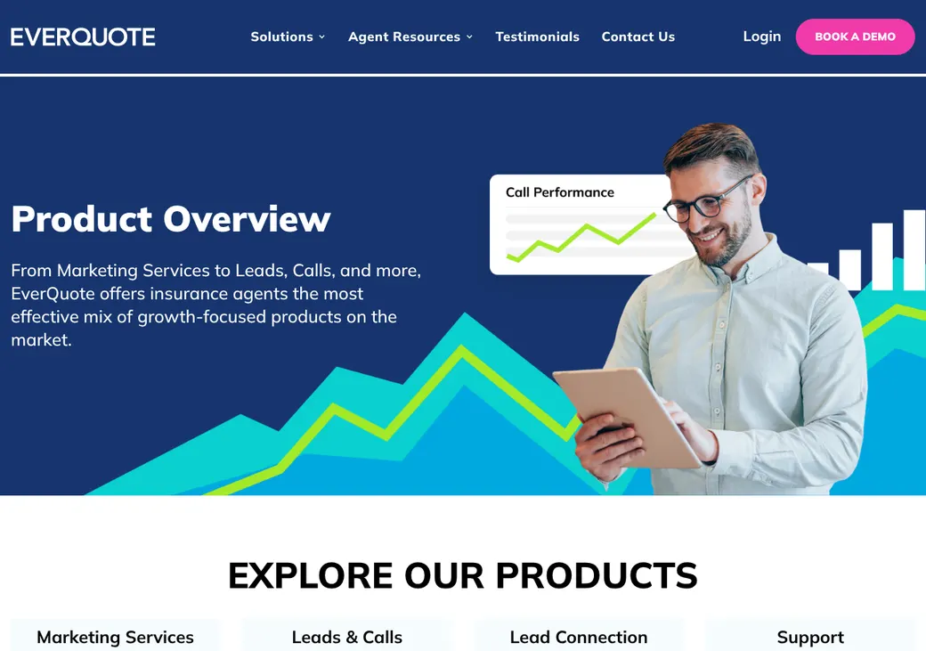 Screenshot of EverQuote's product page at go.everquote.com