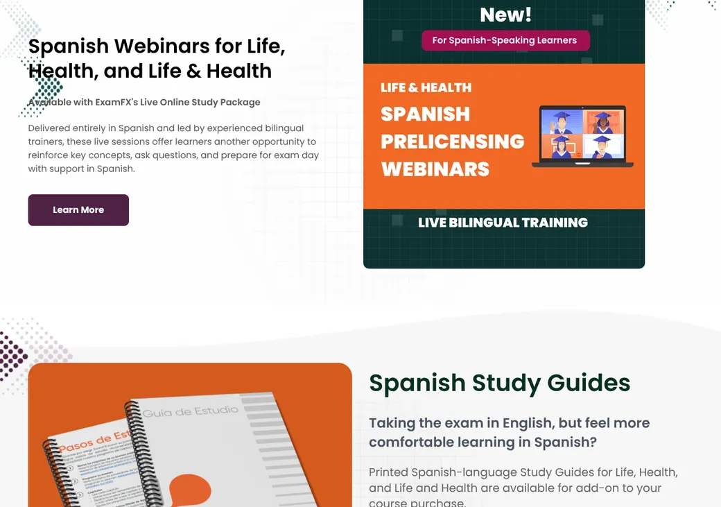 Screenshot of ExamFX's product page at examfx.com