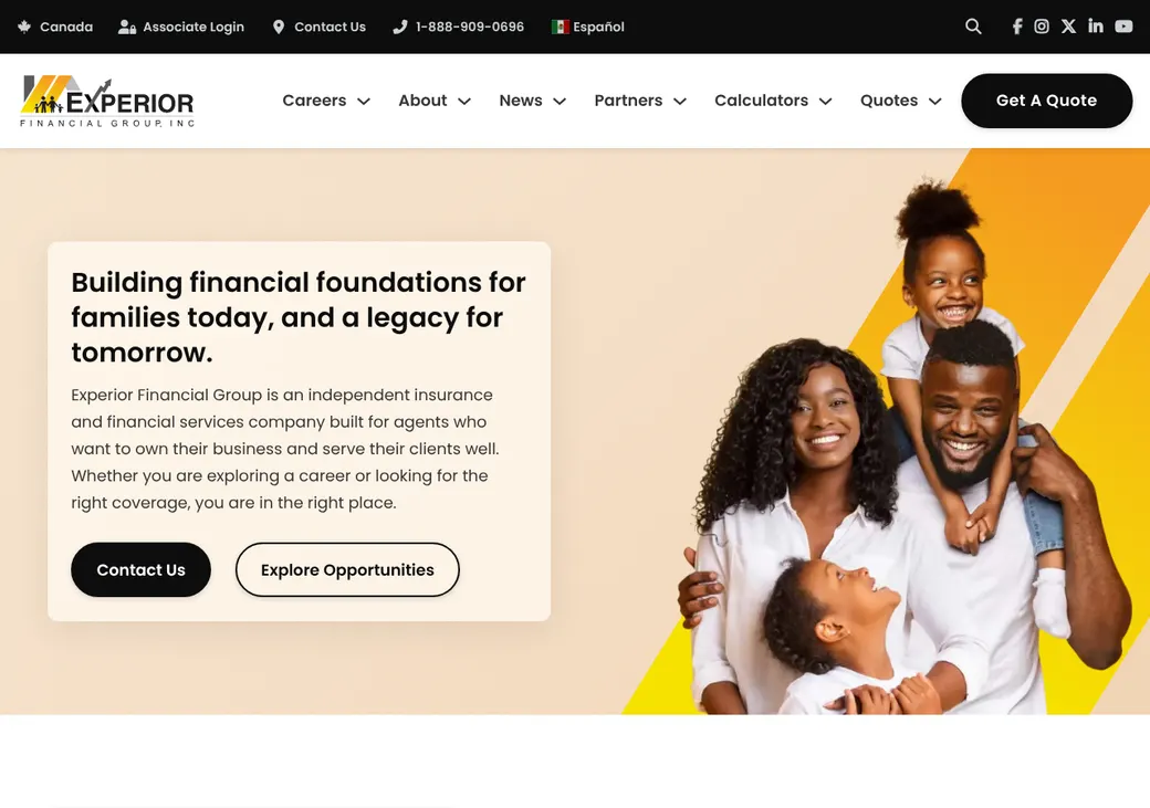 Screenshot of Experior Financial Group's home page at usa.experiorfinancial.com