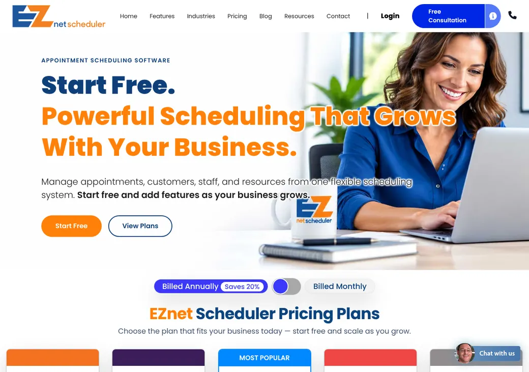 Screenshot of EZnet Scheduler's pricing page at eznetscheduler.com