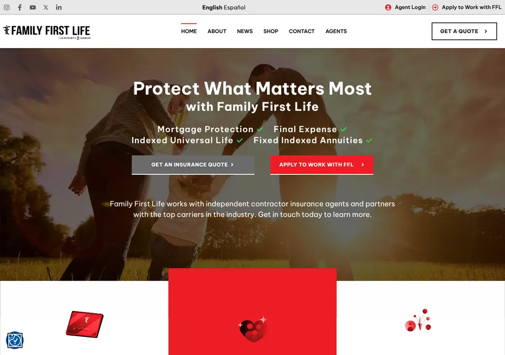 Screenshot of Family First Life's home page at familyfirstlife.com