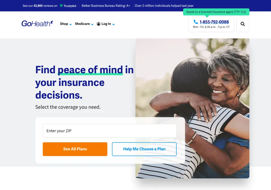 Screenshot of GoHealth Agent Platform's home page at gohealth.com