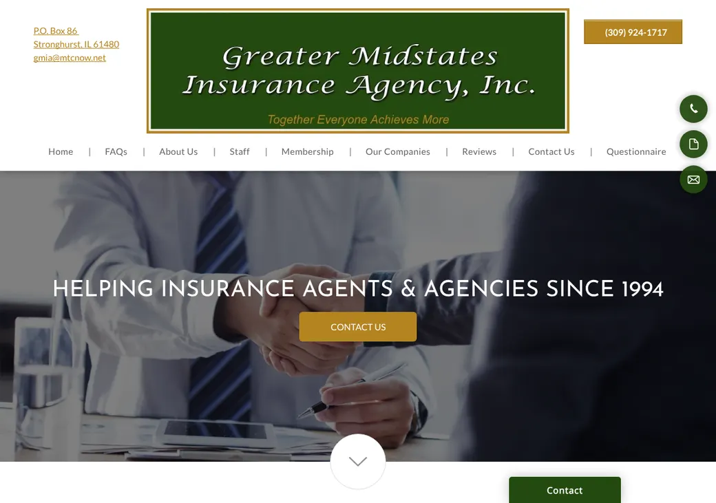 Screenshot of Greater Midstates Insurance Agency's home page at greatermidstates.com
