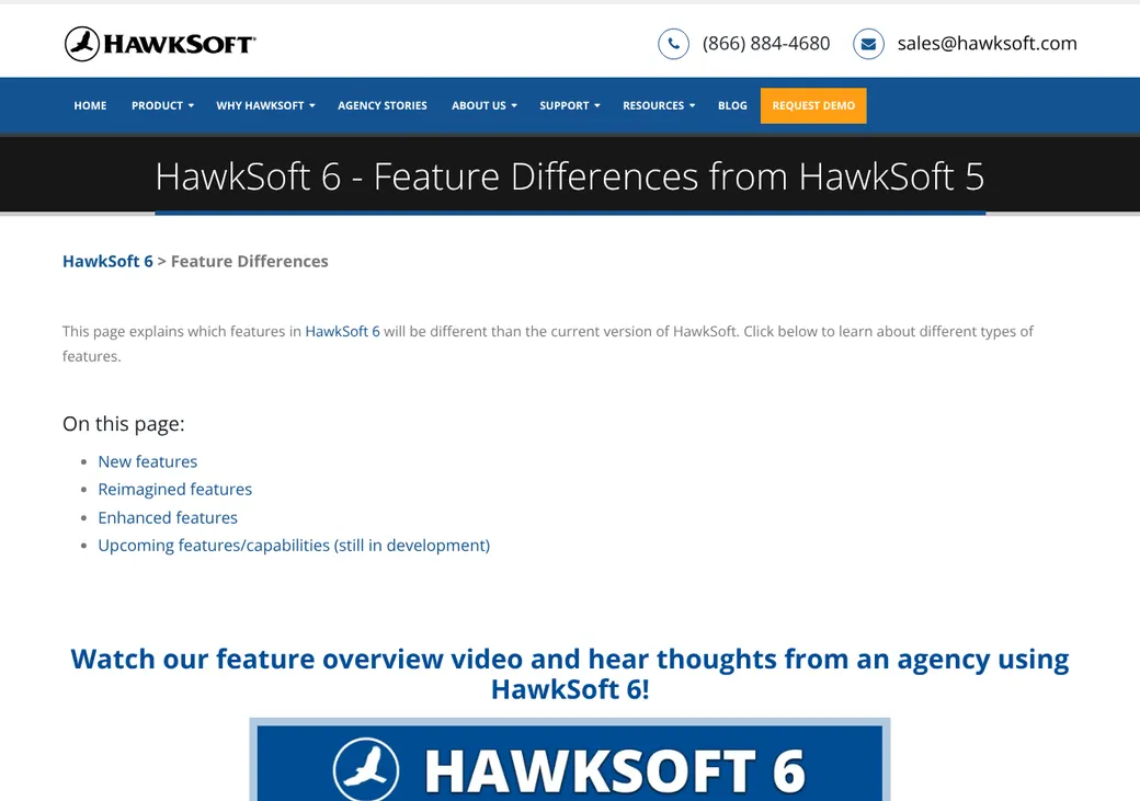 Screenshot of HawkSoft's product page at go.hawksoft.com