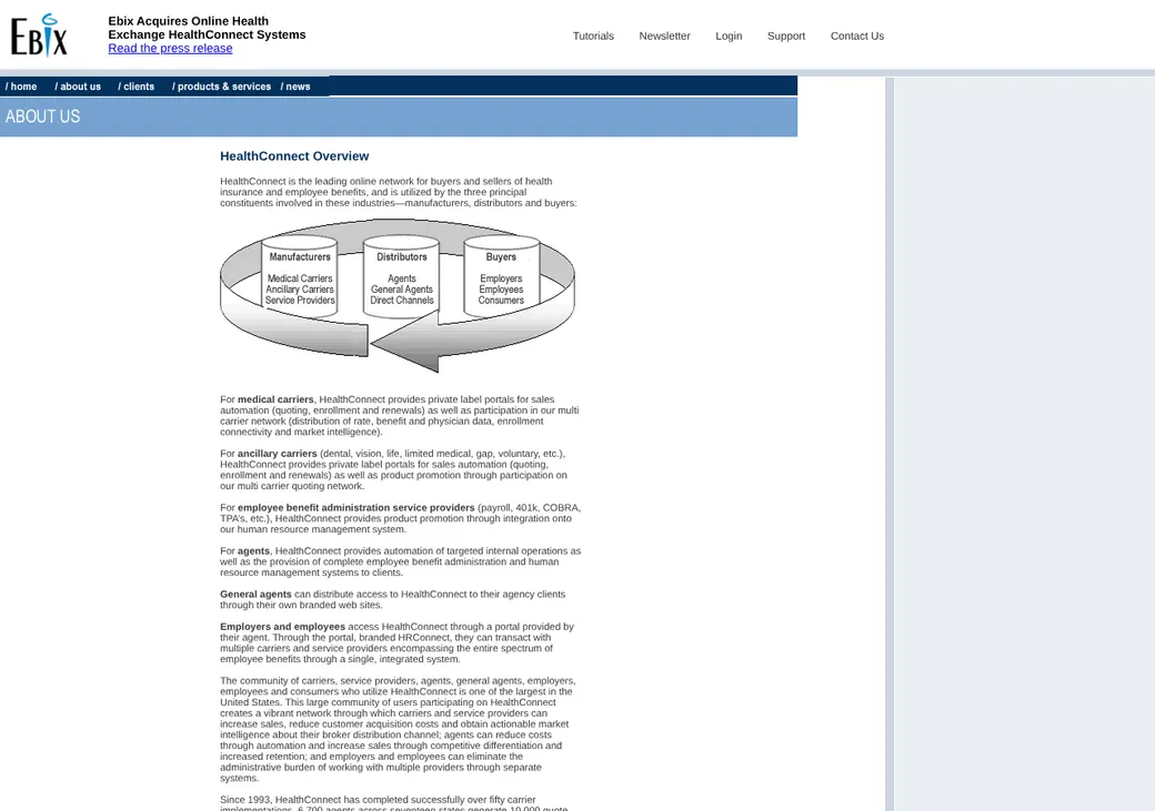 Screenshot of HealthConnect Broker Portal's product page at healthconnectsystems.com
