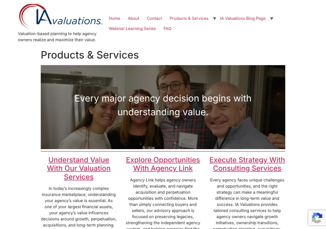 Screenshot of IA Valuations' product page at iavaluations.com