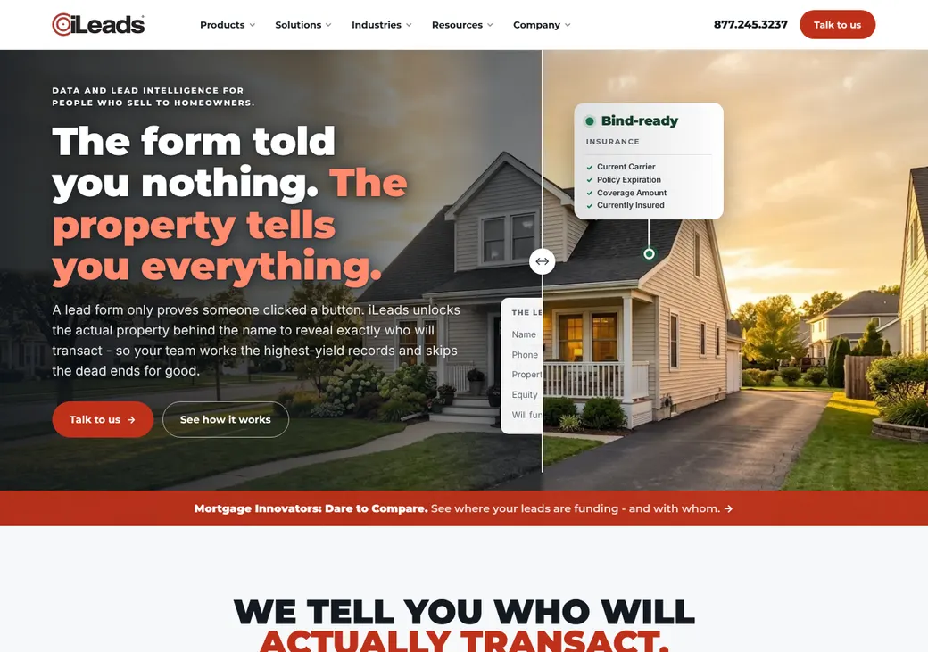 Screenshot of iLeads' home page at ileads.com