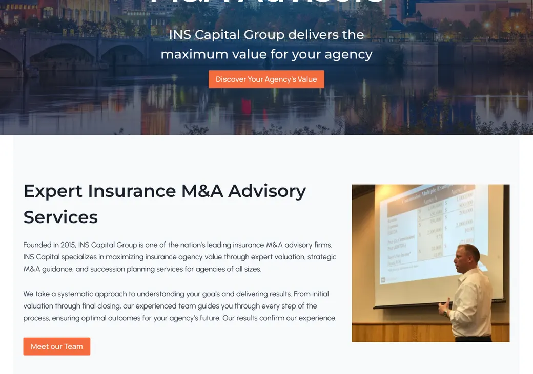 Screenshot of INS Capital Group's product page at inscapitalgroup.com