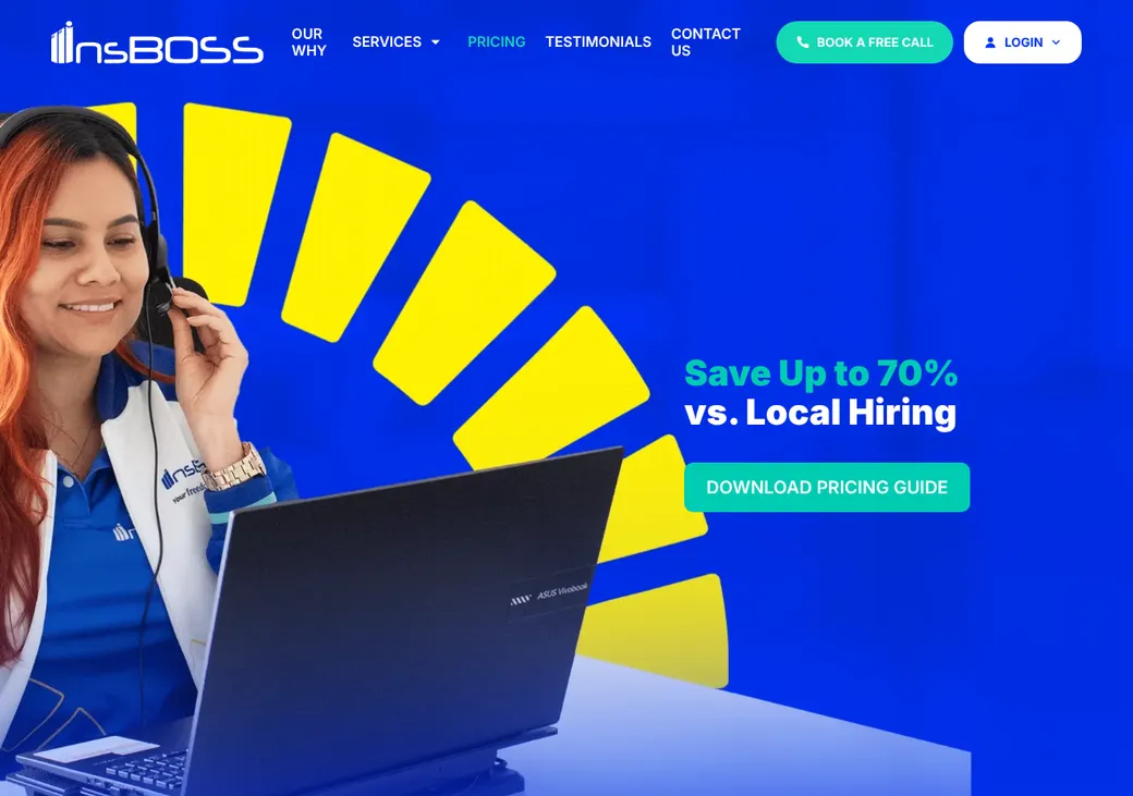 Screenshot of InsBOSS's pricing page at insboss.net