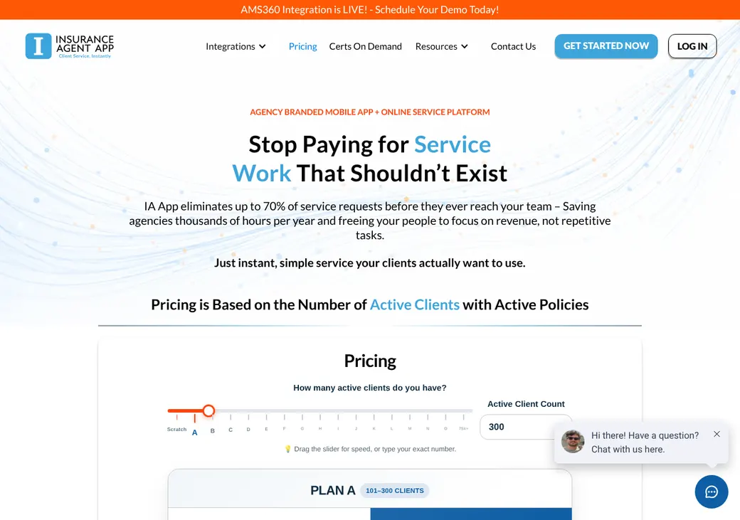 Screenshot of Insurance Agent App Certs on Demand's pricing page at insuranceagentapp.com