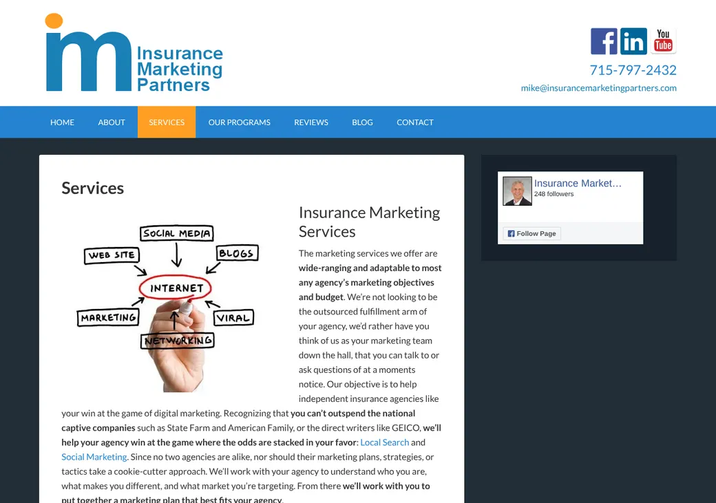 Screenshot of Insurance Marketing Partners' product page at insurancemarketingpartners.com