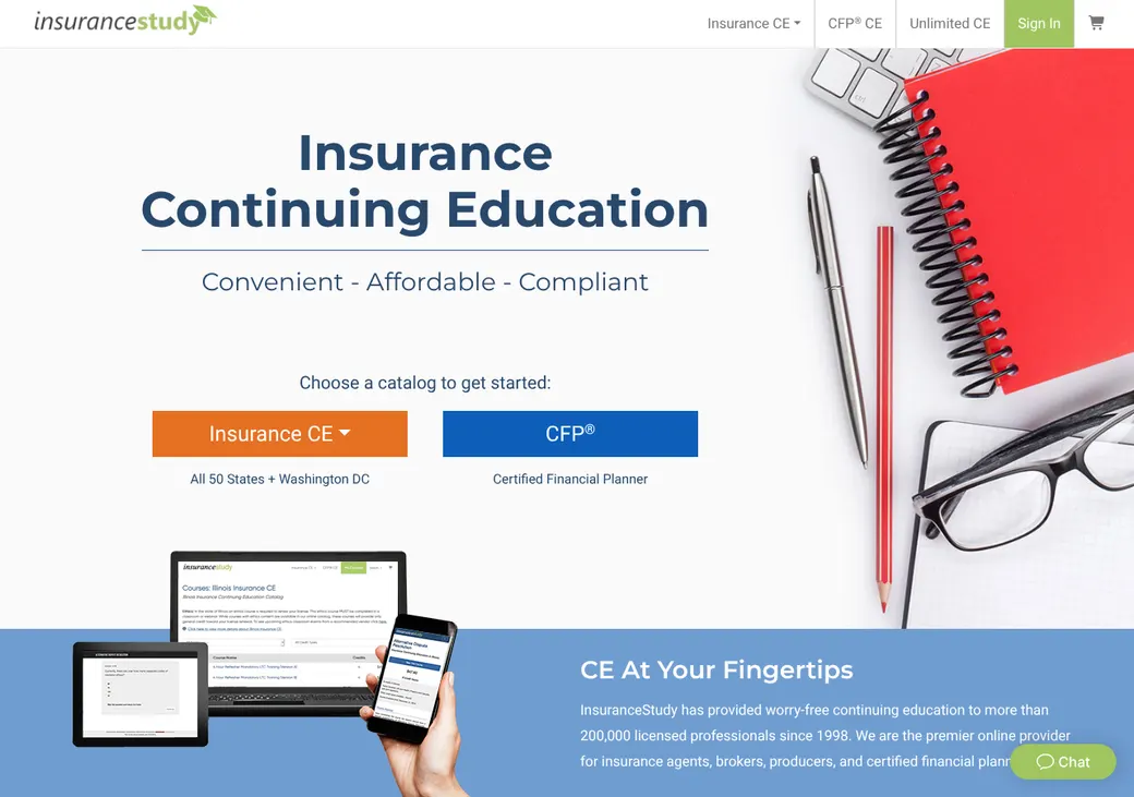 Screenshot of InsuranceStudy's home page at insurancestudy.com