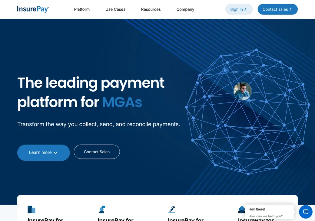 Screenshot of InsurePay's home page at insurepay.com