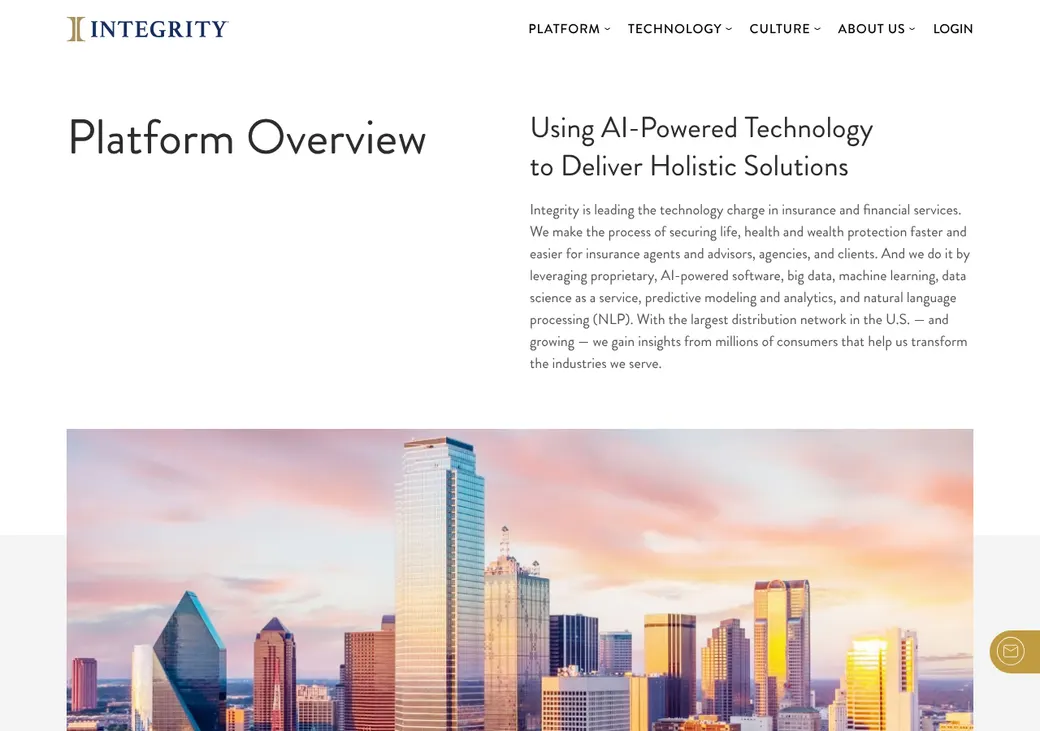 Screenshot of Integrity Marketing Group's product page at integrity.com