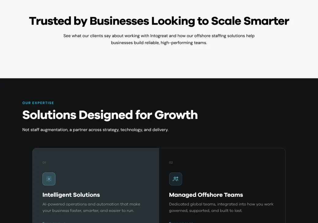 Screenshot of Intogreat Solutions' product page at intogreatsolutions.com