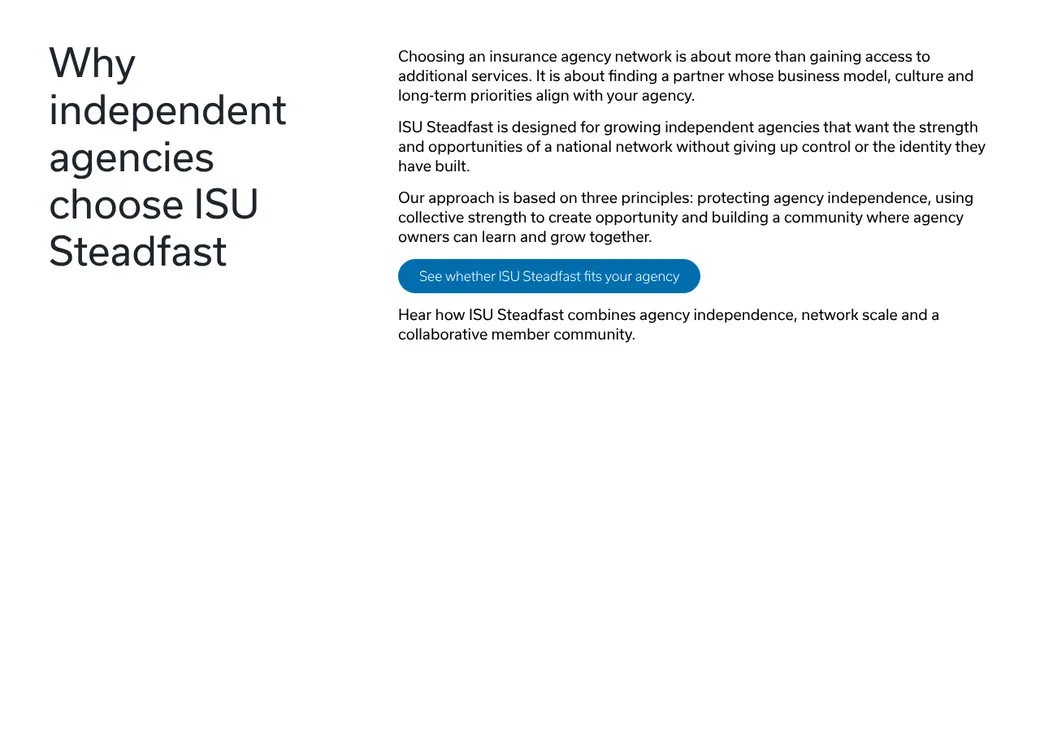 Screenshot of ISU Steadfast's product page at isusteadfast.com
