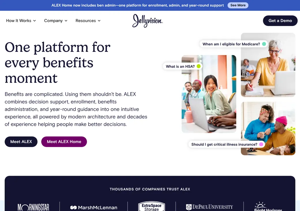 Screenshot of ALEX by Jellyvision's home page at jellyvision.com