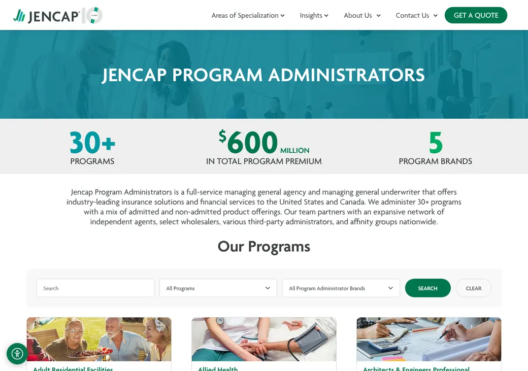 Screenshot of Jencap's product page at jencapgroup.com