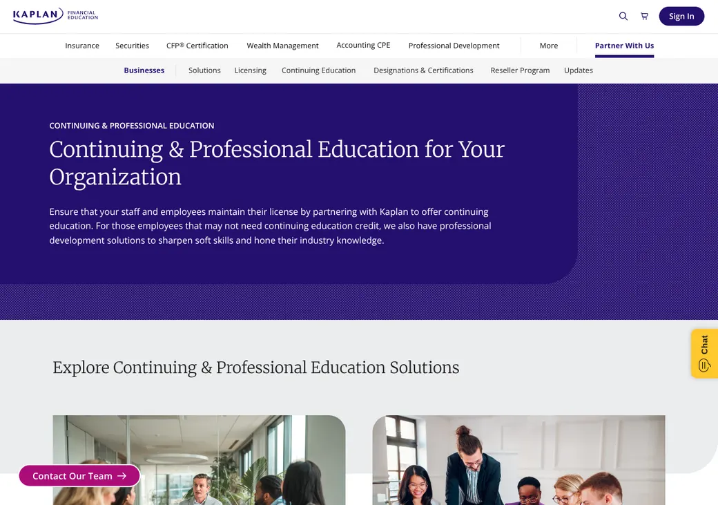 Screenshot of Kaplan Financial Education's product page at kaplanfinancial.com