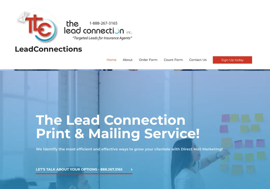 Screenshot of Lead Connections' home page at leadconnections.com