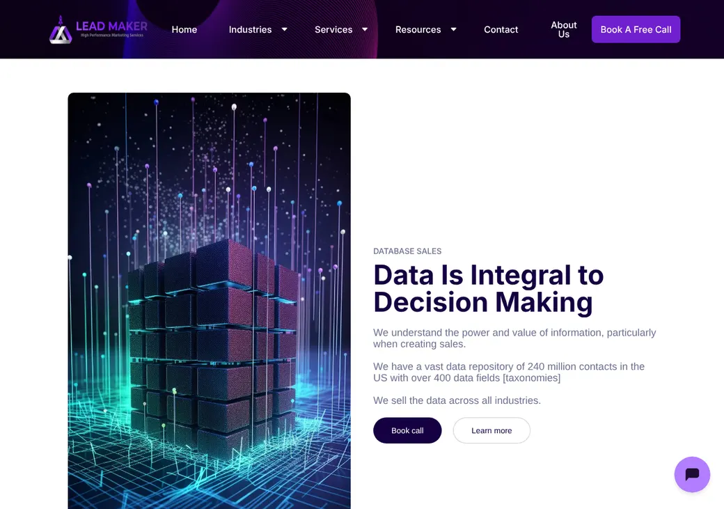 Screenshot of LeadMaker's product page at leadmaker.agency