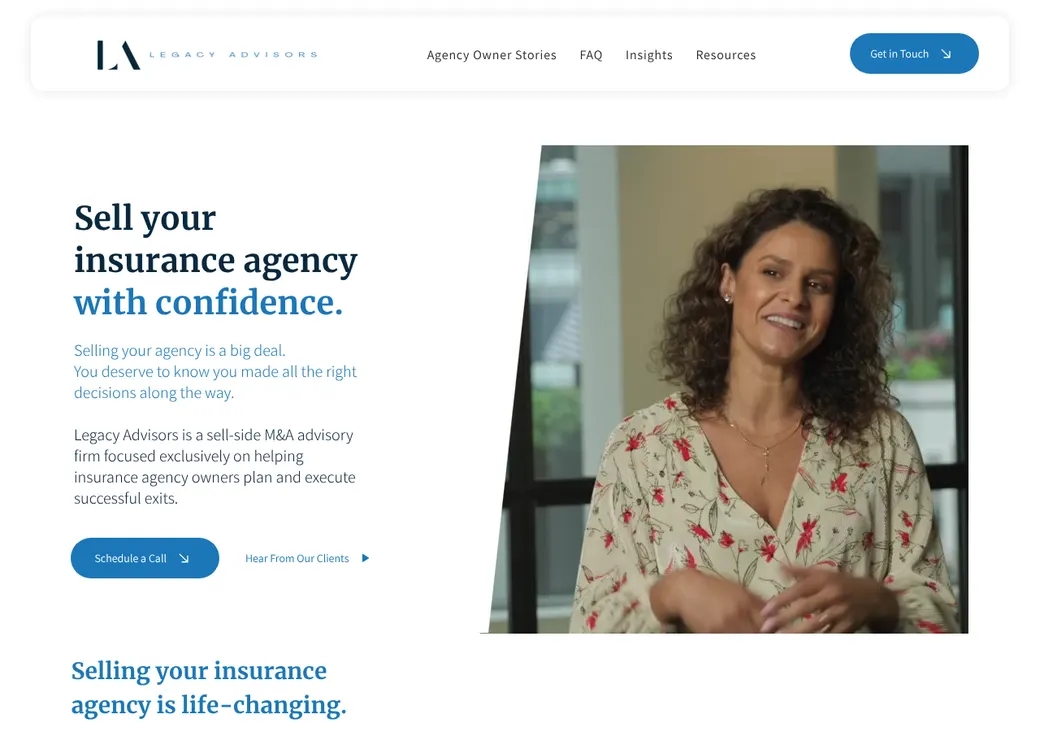 Screenshot of Legacy Advisors' home page at legacy-advisors.com